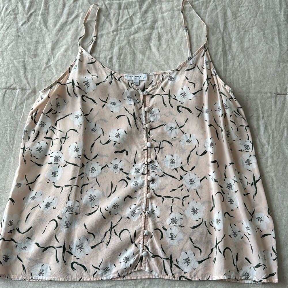 Equipment Pink Floral Silk Blouse Tank Cami Top Button Up EUC Large L